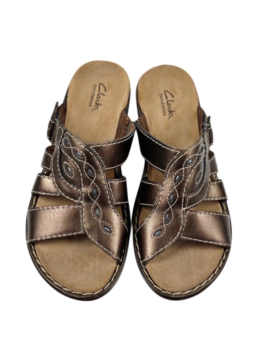 Clarks Womens Bronze Metallic Leather Sandals